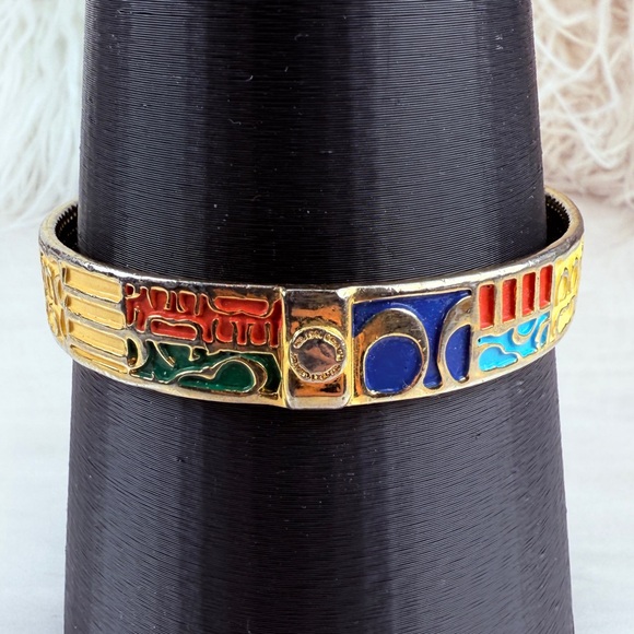 Vintage Textured Goldtone colorful signature Coach bangle bracelet - Picture 6 of 12